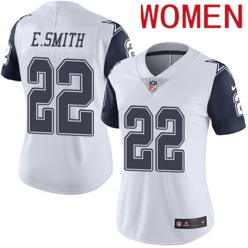 Women Dallas Cowboys 22 Emmitt Smith Nike White Vapor Limited NFL Jersey